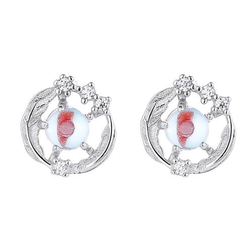 Silver Earring Zircon pavent Sterling, Argent sterling 925, avec Moonstone, bijoux de mode & pavé de micro zircon & pour femme, plus de couleurs à choisir Vendu par paire[