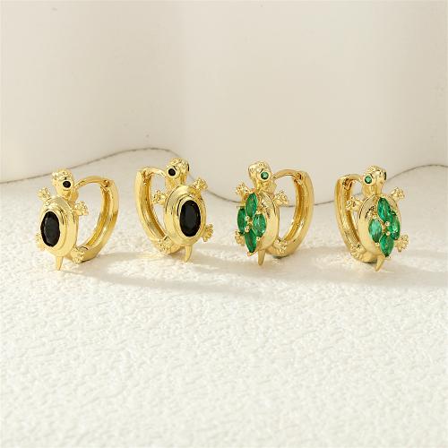 Cubic Zircon Brass Earring, with Cubic Zirconia, Turtle, gold color plated, fashion jewelry & for woman 