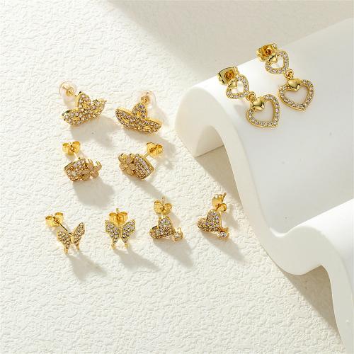 Cubic Zirconia Micro Pave Brass Earring, gold color plated, fashion jewelry & micro pave cubic zirconia & for woman 