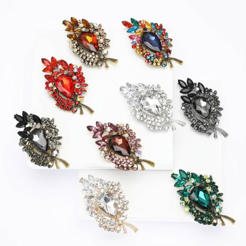 Rhinestone Zinc Alloy Brooch, with Glass, plated, for woman & with rhinestone 