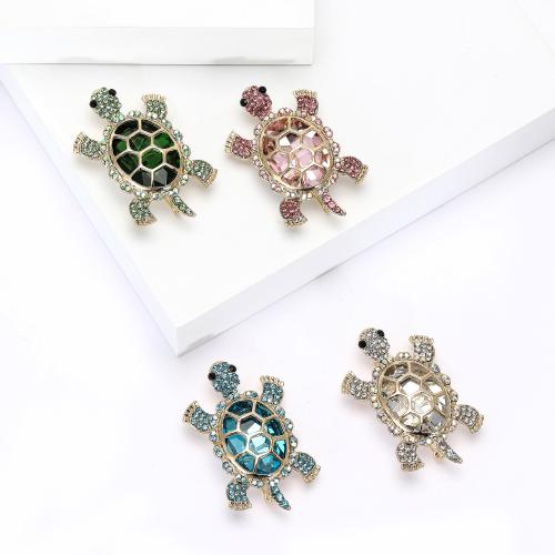 Rhinestone Zinc Alloy Brooch, with Glass, Turtle, gold color plated, for woman & with rhinestone 