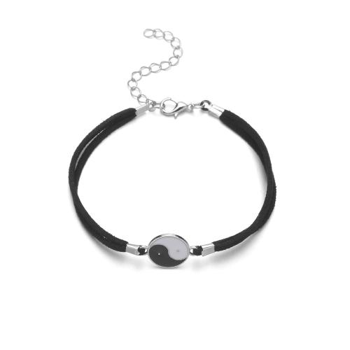 Laine cordon Bracelet, velours de coton, avec alliage de zinc, bijoux de mode, noire, Vendu par PC