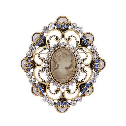 Rhinestone Zinc Alloy Brooch, with Plastic Pearl, antique gold color plated, fashion jewelry & for woman & with rhinestone 