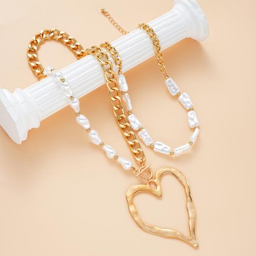 Zinc Alloy Necklace, with Plastic Pearl, plated, fashion jewelry & for woman 