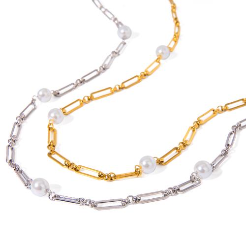 Stainless Steel Jewelry Necklace, 304 Stainless Steel, with Plastic Pearl, plated, fashion jewelry & for woman 