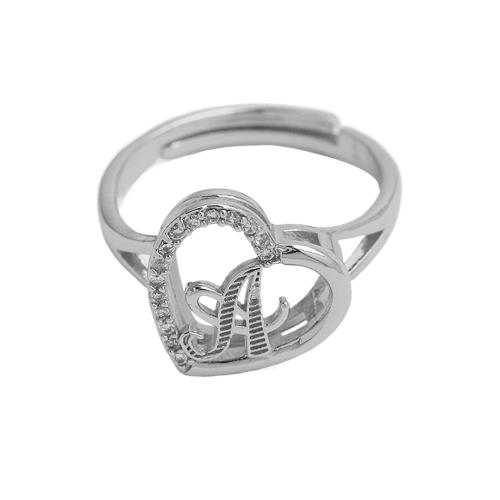 Cubic Zirconia Micro Pave Brass Finger Ring, Heart, plated & micro pave cubic zirconia & for woman, silver color 