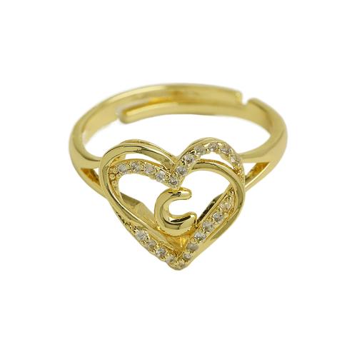 Cubic Zirconia Micro Pave Brass Finger Ring, Heart, plated & micro pave cubic zirconia & for woman, gold 