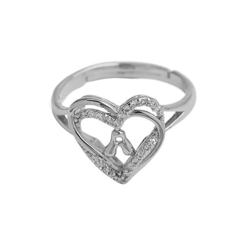 Cubic Zirconia Micro Pave Brass Finger Ring, Heart, plated & micro pave cubic zirconia & for woman, silver color 