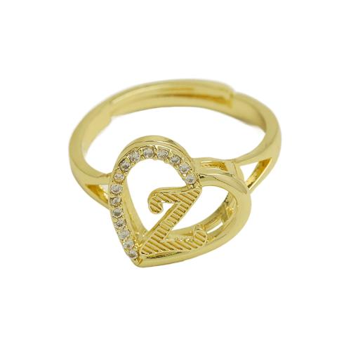 Cubic Zirconia Micro Pave Brass Finger Ring, Heart, plated & micro pave cubic zirconia & for woman, gold 