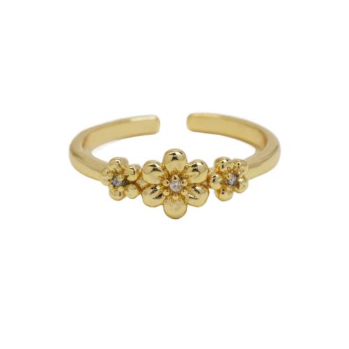 Cubic Zirconia Micro Pave Brass Finger Ring, Daisy, plated & micro pave cubic zirconia & for woman, gold 