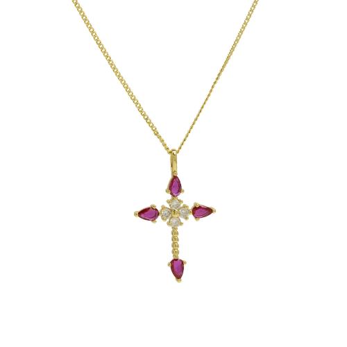 Collier en laiton cubique Zircon Micro Pave, croix, Placage, pavé de micro zircon & pour femme, plus de couleurs à choisir Environ 41-50 cm, Vendu par PC[