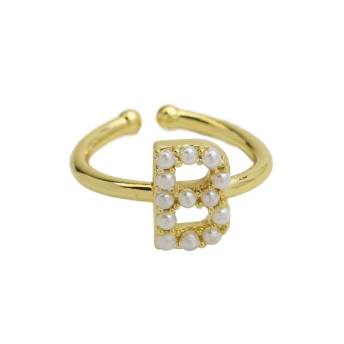 Anillo de dedo de latón de perla, metal, con Perlas plásticas, chapado, diferentes estilos para la opción & para mujer, dorado, Vendido por UD[