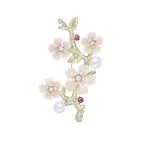 Zinc Alloy Jewelry Brooch, with Plastic Pearl & for woman & with rhinestone 