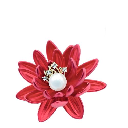 Zinc Alloy Jewelry Brooch, with Plastic Pearl, stoving varnish, for woman & with rhinestone, red 