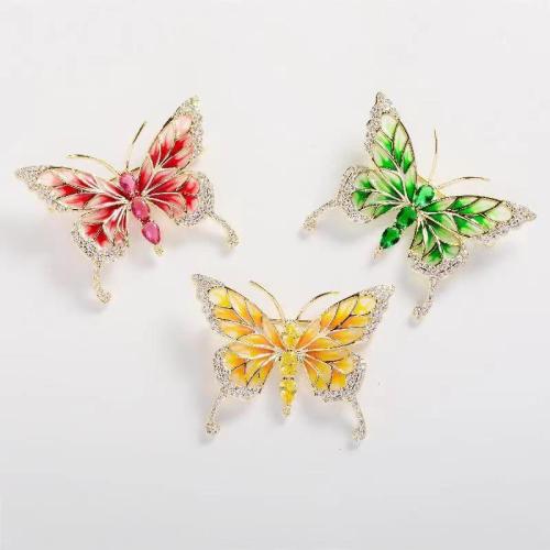 Zinc Alloy Jewelry Brooch, for woman & enamel & with rhinestone [