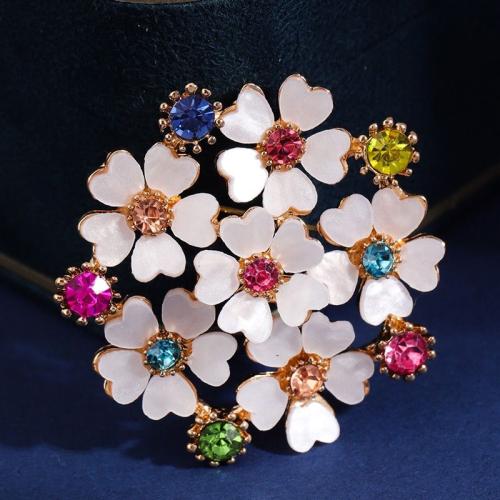 Zinc Alloy Jewelry Brooch, with Resin, for woman & with rhinestone, golden [