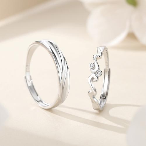 925er Sterling Silber Paar- Ring, platiniert, einstellbar & verschiedene Stile für Wahl & Micro pave Zirkonia & für paar, Größe:6-10, verkauft von PC[