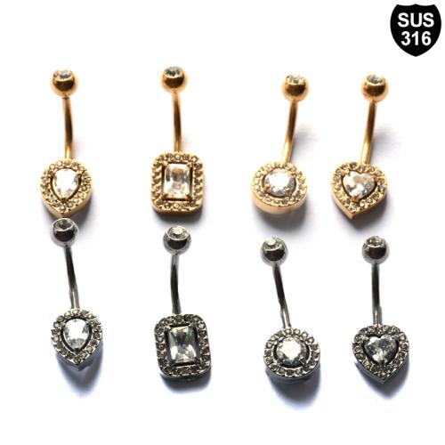 316 Edelstahl Bauchnabelpiercing, plattiert, unisex & verschiedene Stile für Wahl & Micro pave Zirkonia & mit Strass, verkauft von PC