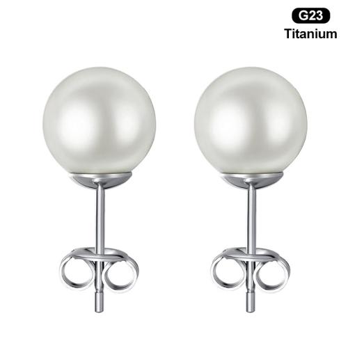 Titanium Alloy Stud Earring, with Plastic Pearl, Unisex 