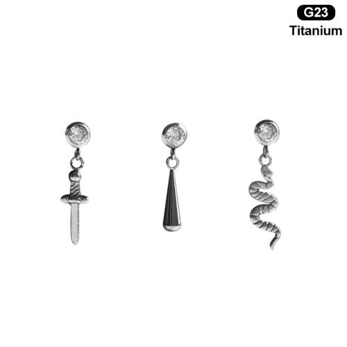 Titanium Alloy Piercing Earring, polished, Unisex  & micro pave cubic zirconia 