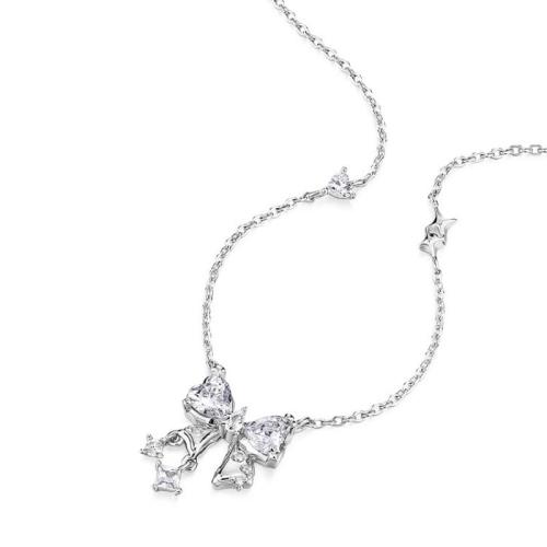 Cubic Zirconia Micro Pave Sterling Silver Necklace, 925 Sterling Silver, with 5cm extender chain, Bowknot, fashion jewelry & micro pave cubic zirconia & for woman Approx 40 cm 