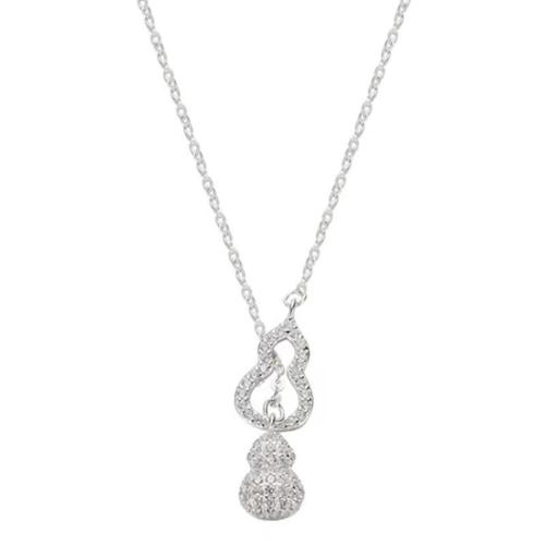 Cubic Zirconia Micro Pave Sterling Silver Necklace, 925 Sterling Silver, with 5cm extender chain, Calabash, fashion jewelry & micro pave cubic zirconia & for woman Approx 40 cm 