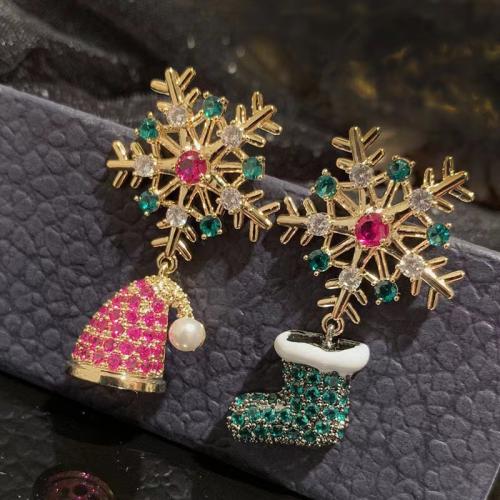 Pendientes de Navidad, aleación de zinc, Diseño de Navidad & para mujer & con diamantes de imitación, Vendido por Par