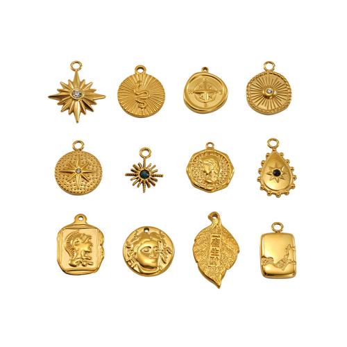 Rhinestone Stainless Steel Pendants, 304 Stainless Steel, 18K gold plated, DIY & with rhinestone, golden [