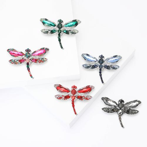 Rhinestone Zinc Alloy Brooch, Dragonfly, silver color plated, for woman & with rhinestone 