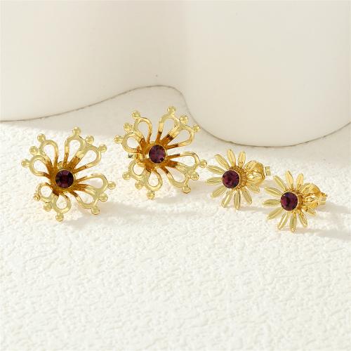 Cubic Zirconia Micro Pave Brass Earring, Flower, gold color plated & micro pave cubic zirconia & for woman 