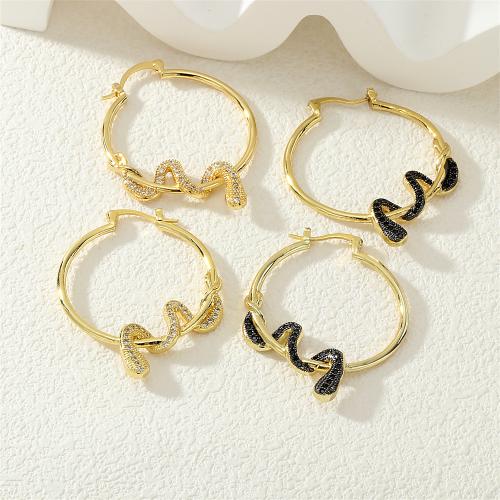 Cubic Zirconia Pendiente Brass Micro Pave, metal, Serpiente, chapado en color dorado, micro arcilla de zirconia cúbica & para mujer, más colores para la opción, Vendido por Par[