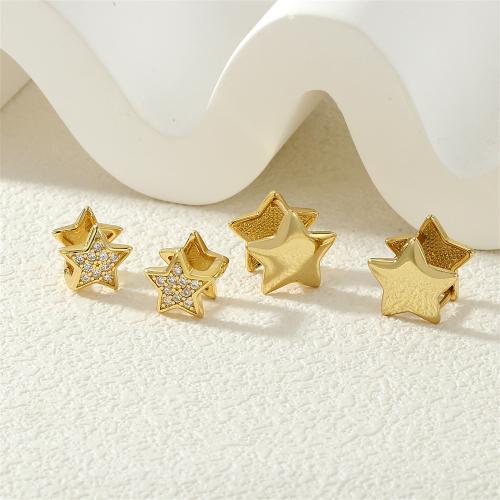 Cubic Zirconia Micro Pave Brass Earring, Star, gold color plated & micro pave cubic zirconia & for woman 