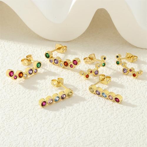 Cubic Zirconia Pendiente Brass Micro Pave, metal, chapado en color dorado, diferentes estilos para la opción & micro arcilla de zirconia cúbica & para mujer, más colores para la opción, Vendido por Par[