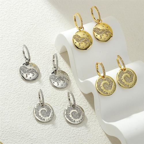 Cubic Zirconia Micro Pave Brass Earring, Round, plated & micro pave cubic zirconia & for woman 