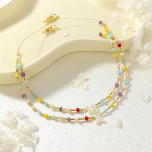 Gemstone Chip Necklaces, Brass, with Gemstone Chips & Shell & Freshwater Pearl & Glass, gold color plated & for woman [