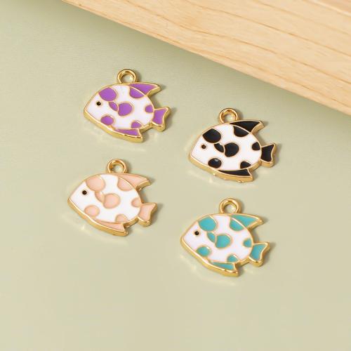 Zinc Alloy Enamel Pendants, Fish, gold color plated, DIY 