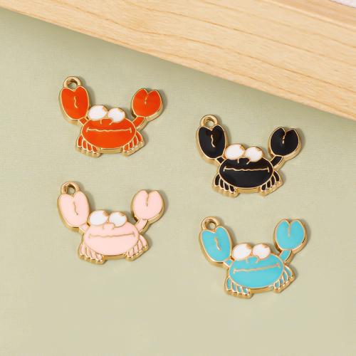 Zinc Alloy Enamel Pendants, Crab, gold color plated, DIY 