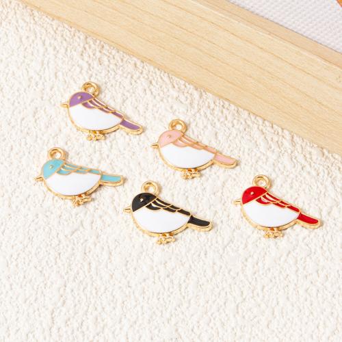 Zinc Alloy Enamel Pendants, Bird, gold color plated, DIY 