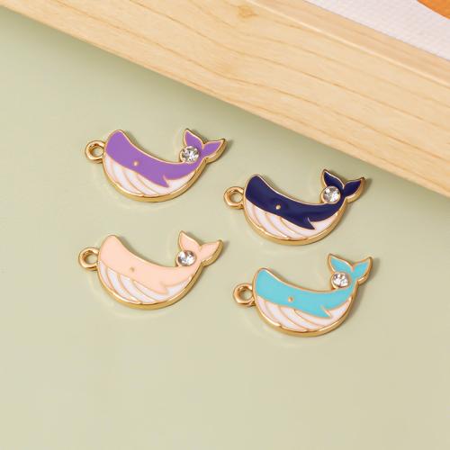 Zinc Alloy Enamel Pendants, Whale, gold color plated, DIY 