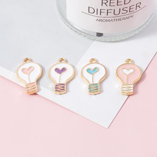 Zinc Alloy Enamel Pendants, Light Bulb, gold color plated, DIY 