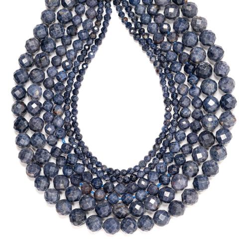 Single Gemstone Beads, Sapphire, Round, DIY blue [