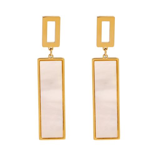 Stainless Steel Drop Earring, 304 Stainless Steel, with Shell, 18K gold plated, fashion jewelry & for woman 