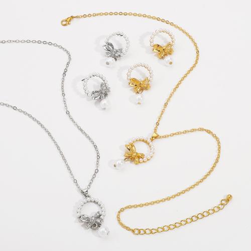 Fashion Zinc Alloy Jewelry Sets, with Plastic Pearl, plated & for woman & hollow 