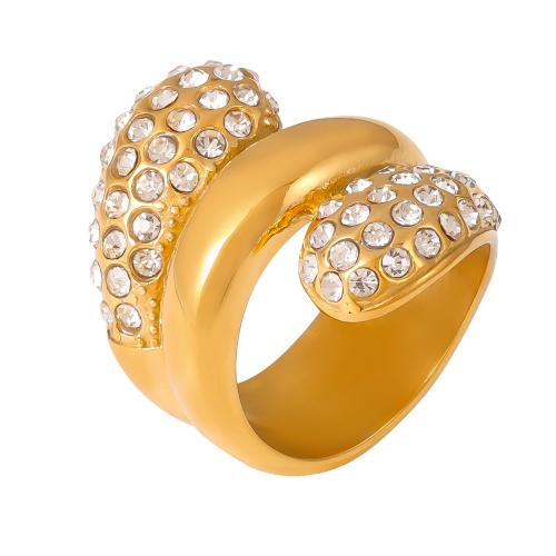 Anillo de dedo de acero Titanium de, Partículas de acero, 18K chapado en oro, diverso tamaño para la opción & micro arcilla de zirconia cúbica & para mujer, Vendido por UD