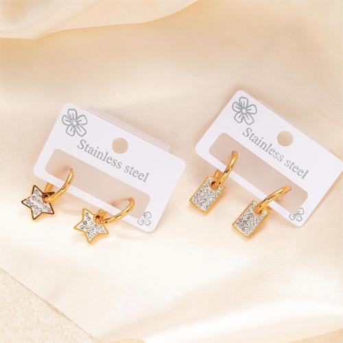 Titanium Steel Earrings, plated & for woman & with rhinestone, golden [