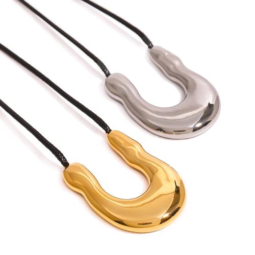 Stainless Steel Jewelry Necklace, 304 Stainless Steel, with leather cord, plated, fashion jewelry & Unisex cm 