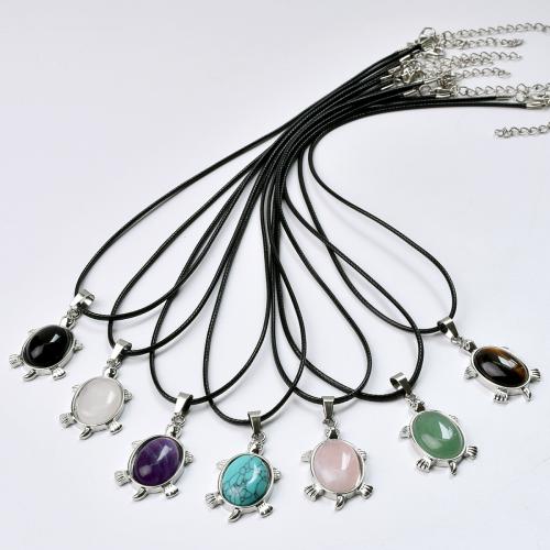 Gemstone Necklaces, Natural Stone, with leather cord, with 5cm extender chain, plated, fashion jewelry & Unisex cm 