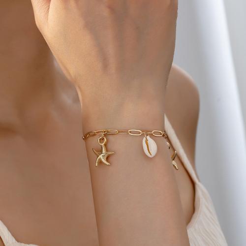 Enamel Zinc Alloy Bracelets, with Shell & Copper Coated Plastic, Starfish, plated & for woman [