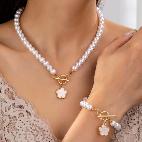 Jewelry Gift Sets, Zinc Alloy, earring & necklace, with Plastic Pearl & Acrylic, plated, for woman, white [