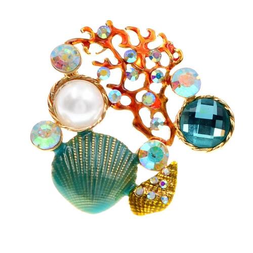 Zinc Alloy Jewelry Brooch, with Plastic Pearl, for woman & with rhinestone, golden 